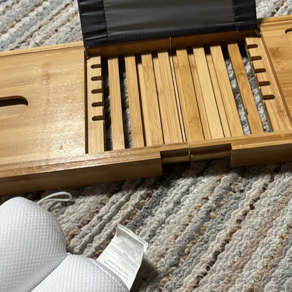 Bamboo Expandable Bathtub Tray Caddy - Natural
